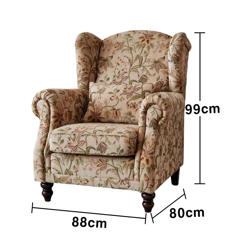 LIVARA Tulip Fabric Armchair - Chenille Upholstery, Solid Wood Frame, Feather+Foam Cushion, Ergonomic Support, Modern Retro Cigar-Style Single Sofa Chair - Blue