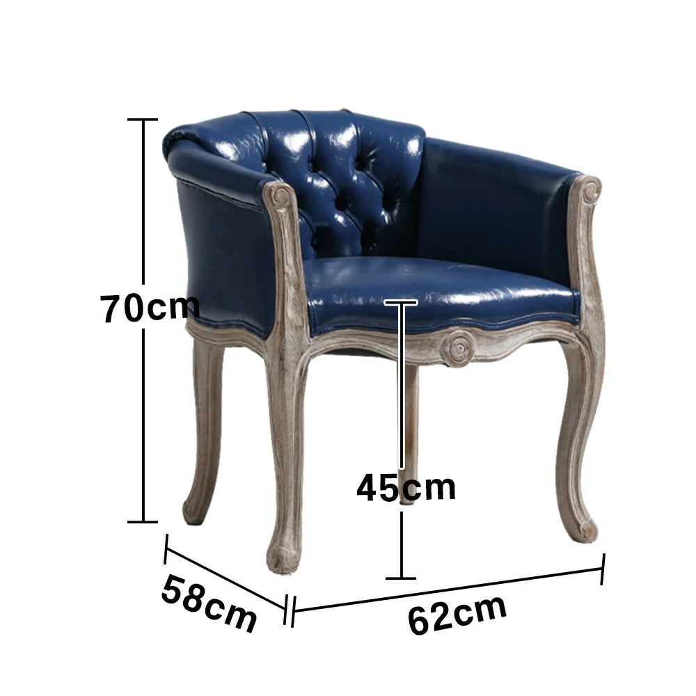 LIVARA Deep Blue Vintage Accent Armchair - Retro PU Leather, Solid Wood Frame, Tufted Backrest, Elegant Living Room Single Sofa Chair - Navy Blue