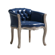 LIVARA Deep Blue Vintage Accent Armchair - Retro PU Leather, Solid Wood Frame, Tufted Backrest, Elegant Living Room Single Sofa Chair - Navy Blue