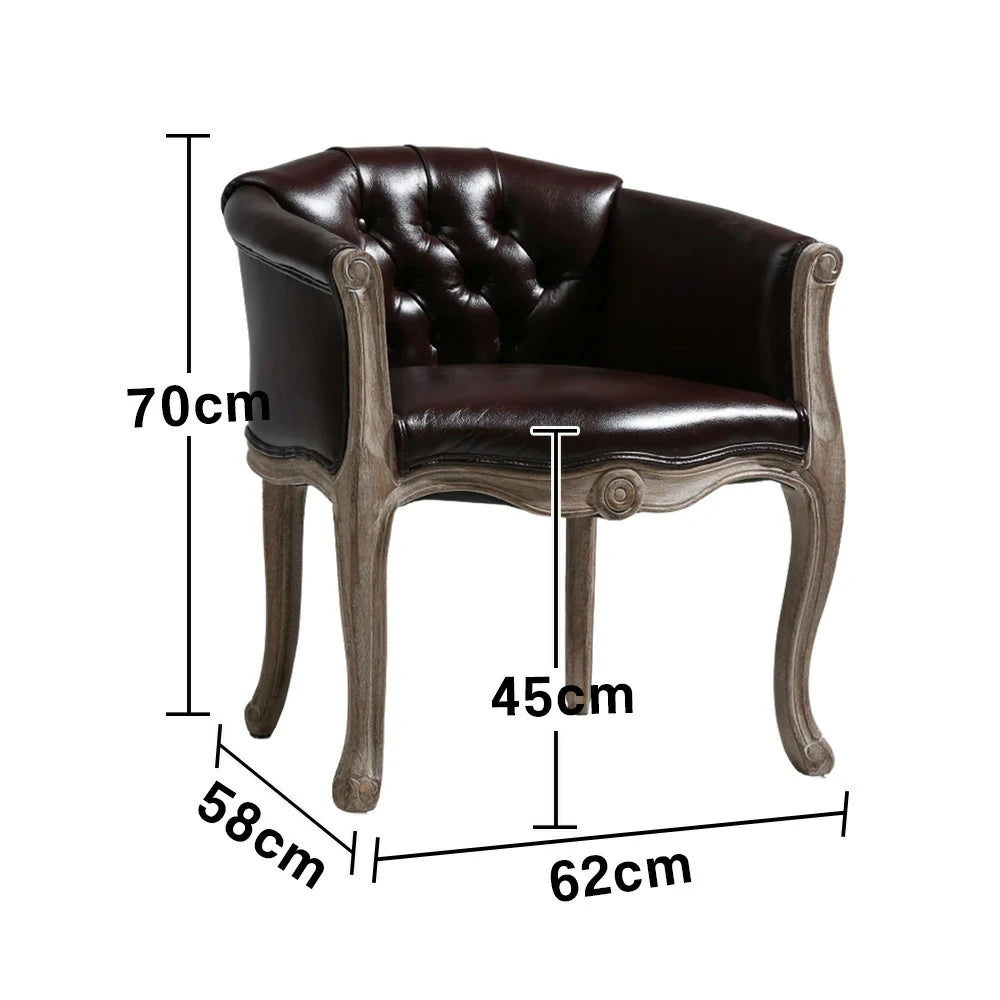 LIVARA Deep Blue Vintage Accent Armchair - Retro PU Leather, Solid Wood Frame, Tufted Backrest, Elegant Living Room Single Sofa Chair - Brown