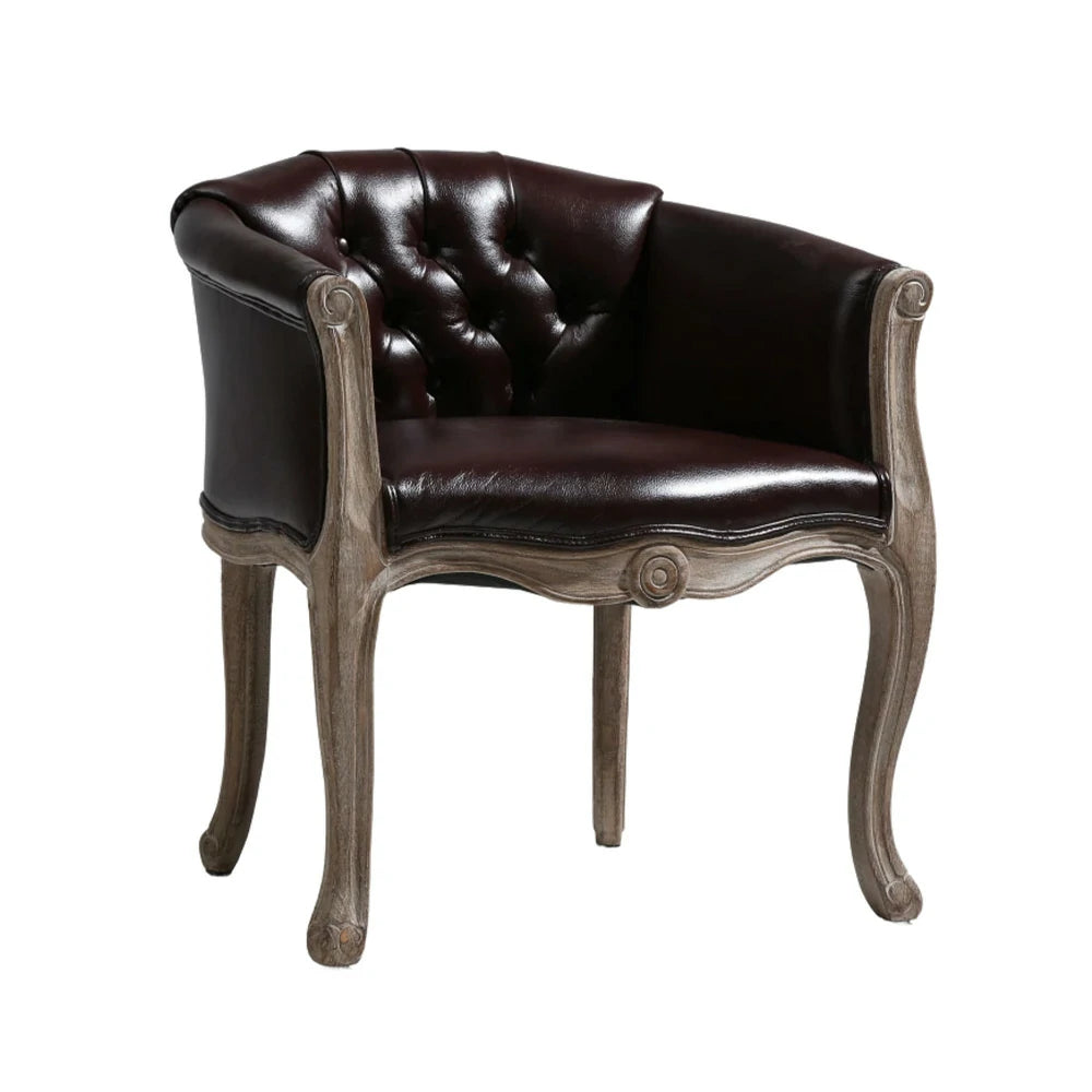 LIVARA Deep Blue Vintage Accent Armchair - Retro PU Leather, Solid Wood Frame, Tufted Backrest, Elegant Living Room Single Sofa Chair - Brown