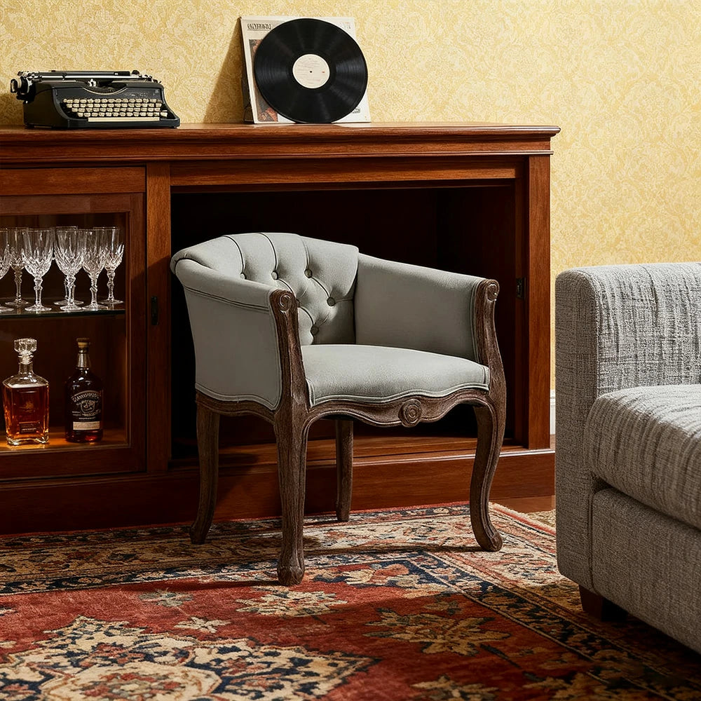 LIVARA Deep Blue Vintage Accent Armchair - Retro PU Leather, Solid Wood Frame, Tufted Backrest, Elegant Living Room Single Sofa Chair - Beige