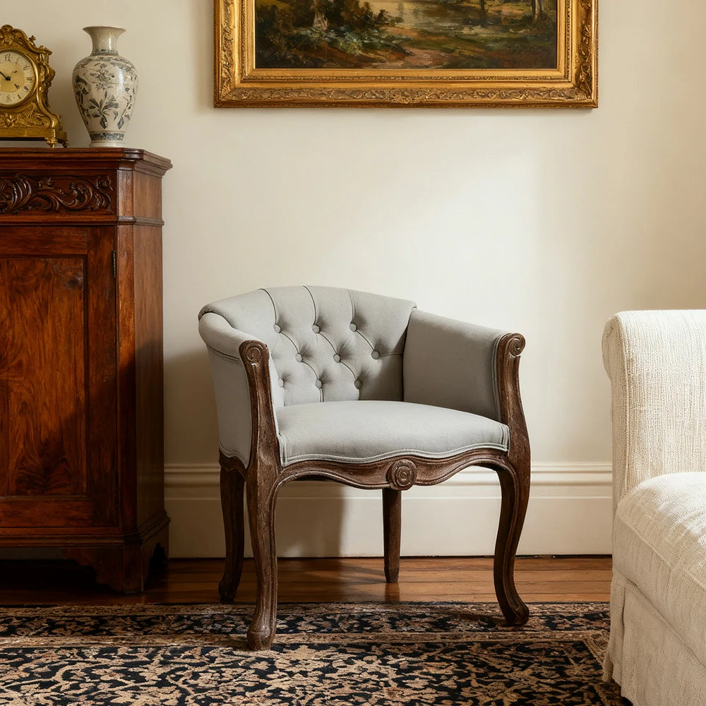 LIVARA Deep Blue Vintage Accent Armchair - Retro PU Leather, Solid Wood Frame, Tufted Backrest, Elegant Living Room Single Sofa Chair - Beige