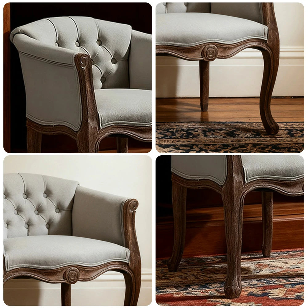 LIVARA Deep Blue Vintage Accent Armchair - Retro PU Leather, Solid Wood Frame, Tufted Backrest, Elegant Living Room Single Sofa Chair - Beige