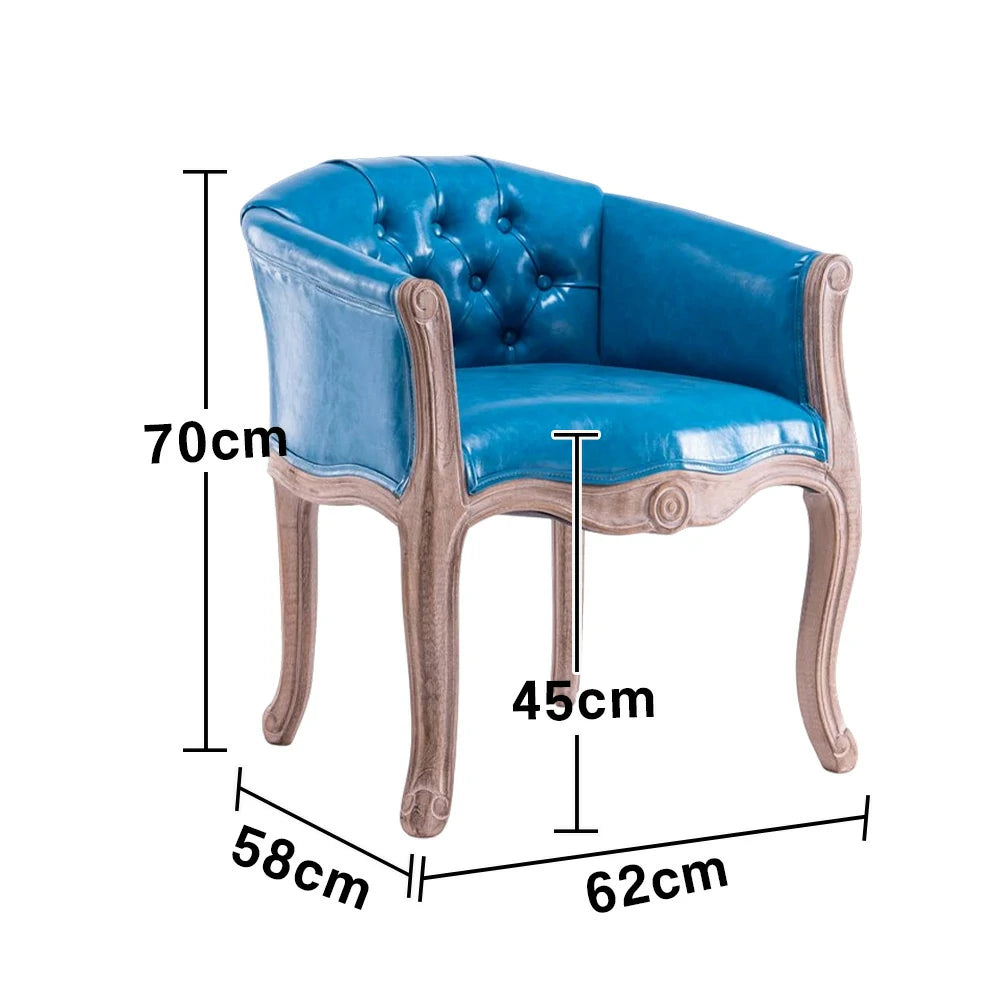 LIVARA Sea Blue Vintage Accent Armchair - Retro PU Leather, Solid Wood Frame, Tufted Backrest, Elegant Living Room Single Sofa Chair - Sea Blue