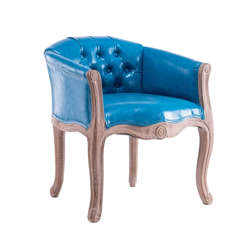 LIVARA Sea Blue Vintage Accent Armchair - Retro PU Leather, Solid Wood Frame, Tufted Backrest, Elegant Living Room Single Sofa Chair - Sea Blue
