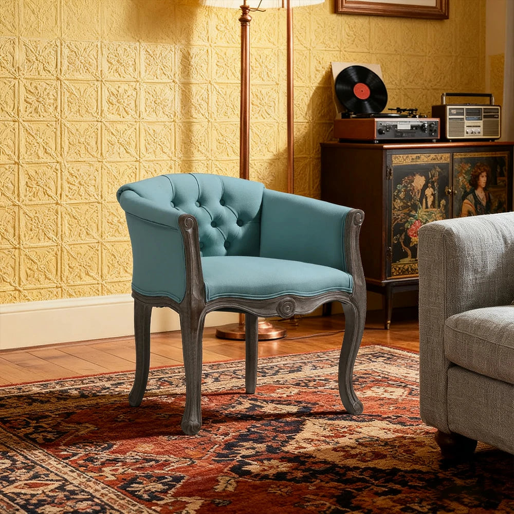 LIVARA Sea Blue Vintage Accent Armchair - Retro PU Leather, Solid Wood Frame, Tufted Backrest, Elegant Living Room Single Sofa Chair - Tiffany Blue
