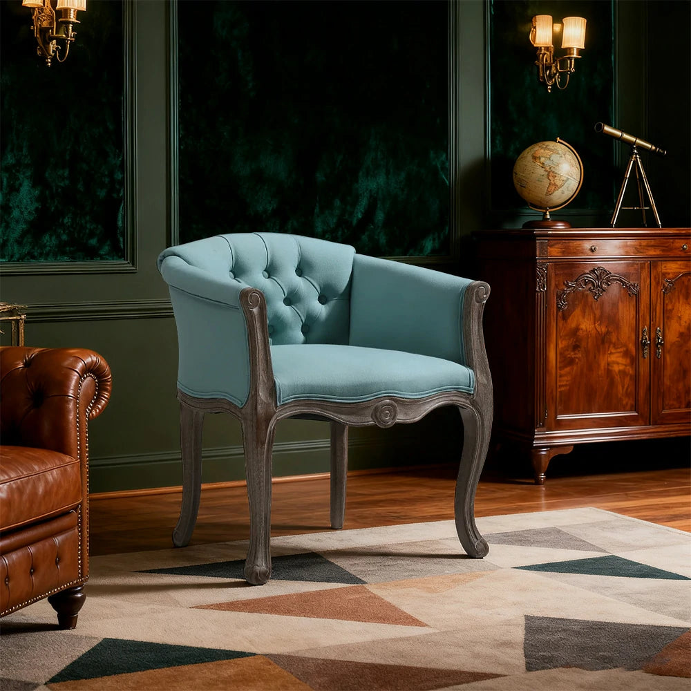 LIVARA Sea Blue Vintage Accent Armchair - Retro PU Leather, Solid Wood Frame, Tufted Backrest, Elegant Living Room Single Sofa Chair - Tiffany Blue