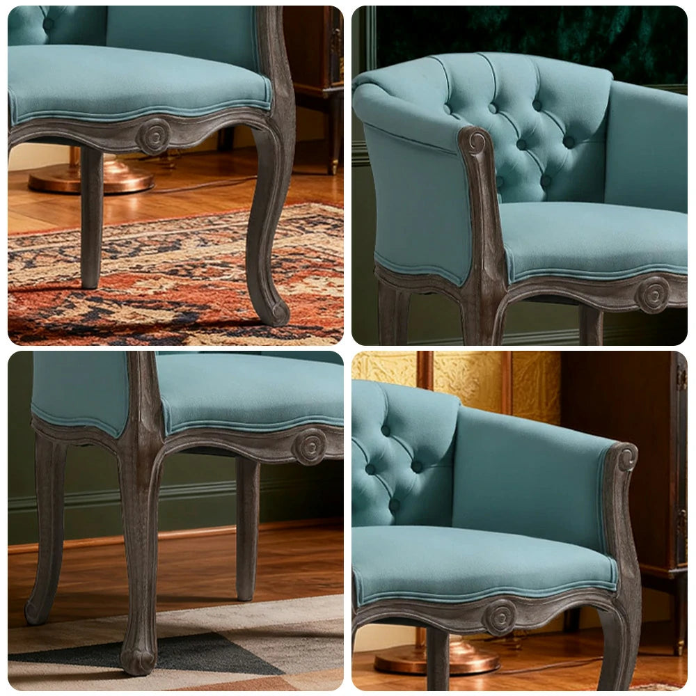 LIVARA Sea Blue Vintage Accent Armchair - Retro PU Leather, Solid Wood Frame, Tufted Backrest, Elegant Living Room Single Sofa Chair - Tiffany Blue