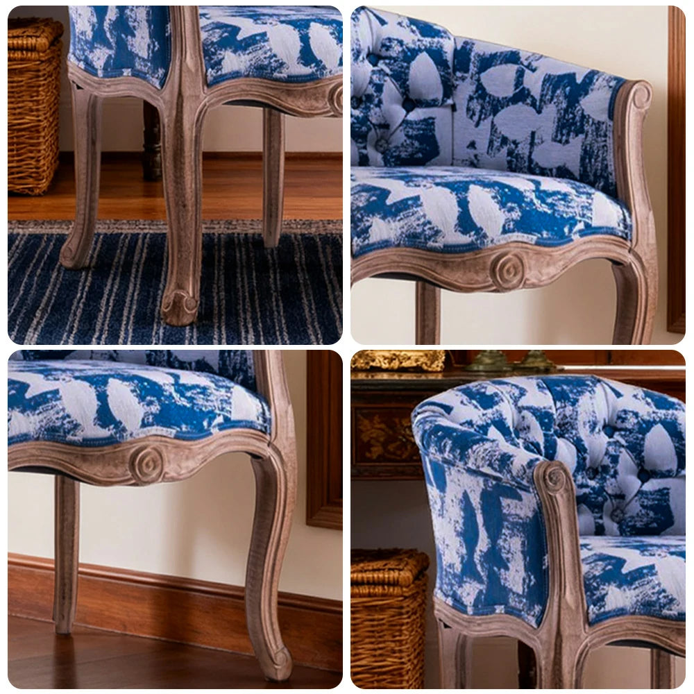 LIVARA Sea Blue Vintage Accent Armchair - Retro PU Leather, Solid Wood Frame, Tufted Backrest, Elegant Living Room Single Sofa Chair - Blue&White