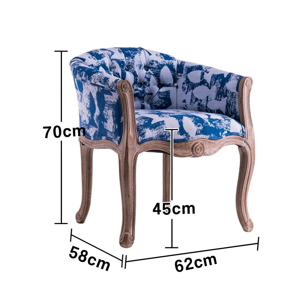 LIVARA Sea Blue Vintage Accent Armchair - Retro PU Leather, Solid Wood Frame, Tufted Backrest, Elegant Living Room Single Sofa Chair - Blue&White