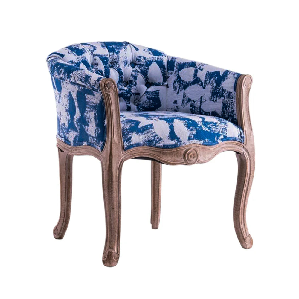 LIVARA Sea Blue Vintage Accent Armchair - Retro PU Leather, Solid Wood Frame, Tufted Backrest, Elegant Living Room Single Sofa Chair - Blue&White