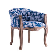 LIVARA Sea Blue Vintage Accent Armchair - Retro PU Leather, Solid Wood Frame, Tufted Backrest, Elegant Living Room Single Sofa Chair - Blue&White