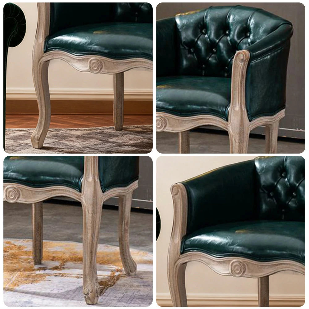 LIVARA Sea Blue Vintage Accent Armchair - Retro PU Leather, Solid Wood Frame, Tufted Backrest, Elegant Living Room Single Sofa Chair - Green