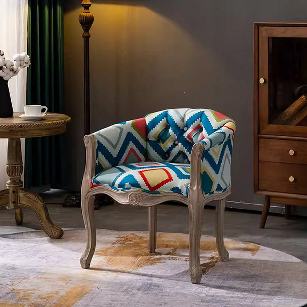 LIVARA Bohemian Vintage Accent Armchair - Colorful Fabric Upholstery, Solid Wood Frame, Tufted Backrest, Elegant Living Room Single Sofa Chair - Bohemian Style