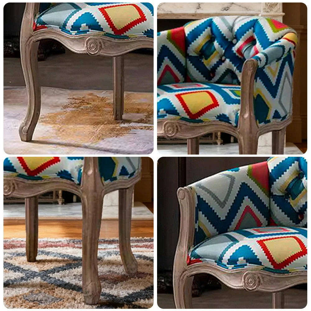LIVARA Bohemian Vintage Accent Armchair - Colorful Fabric Upholstery, Solid Wood Frame, Tufted Backrest, Elegant Living Room Single Sofa Chair - Bohemian Style