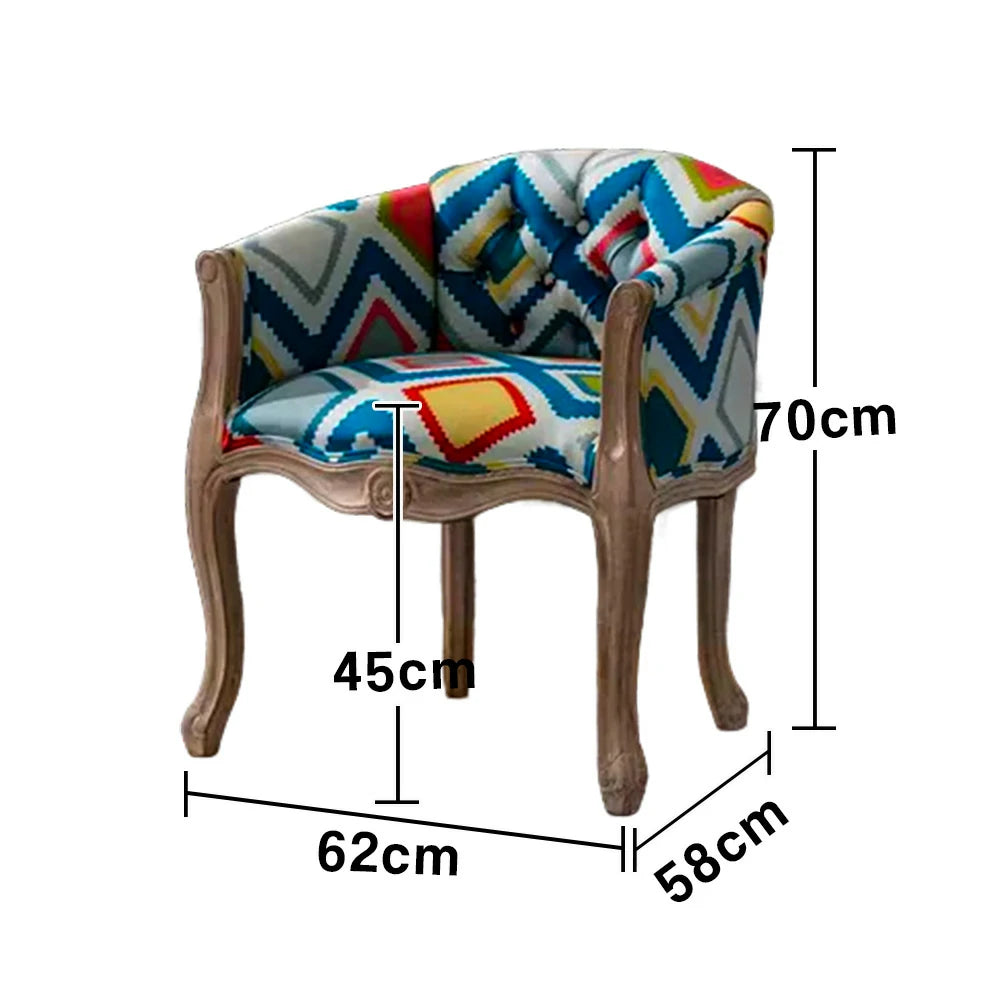 LIVARA Bohemian Vintage Accent Armchair - Colorful Fabric Upholstery, Solid Wood Frame, Tufted Backrest, Elegant Living Room Single Sofa Chair - Bohemian Style