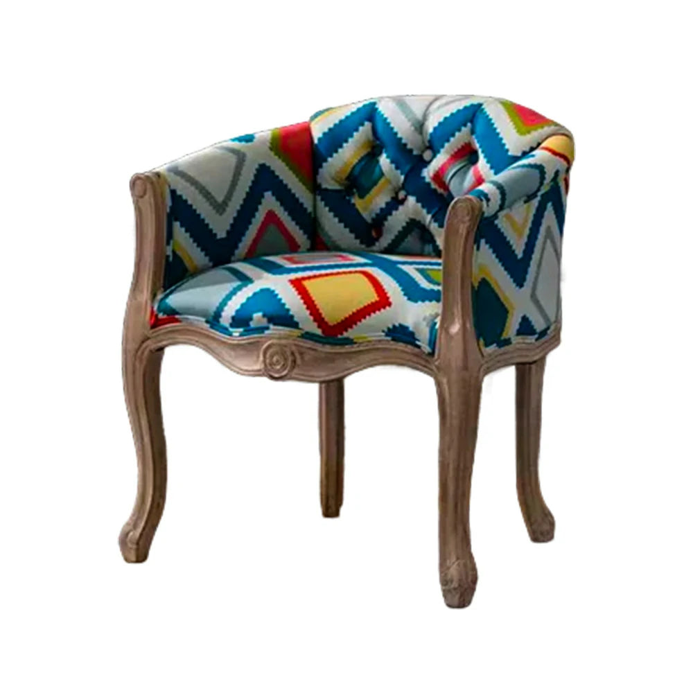 LIVARA Bohemian Vintage Accent Armchair - Colorful Fabric Upholstery, Solid Wood Frame, Tufted Backrest, Elegant Living Room Single Sofa Chair - Bohemian Style