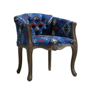 LIVARA Bohemian Vintage Accent Armchair - Colorful Fabric Upholstery, Solid Wood Frame, Tufted Backrest, Elegant Living Room Single Sofa Chair - Blue Bohemian Style