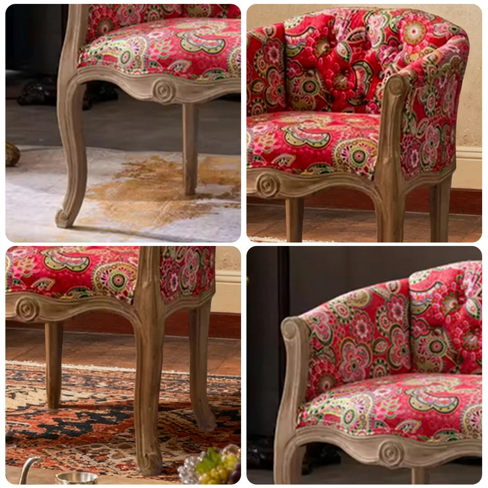 LIVARA Bohemian Vintage Accent Armchair - Colorful Fabric Upholstery, Solid Wood Frame, Tufted Backrest, Elegant Living Room Single Sofa Chair - Pink