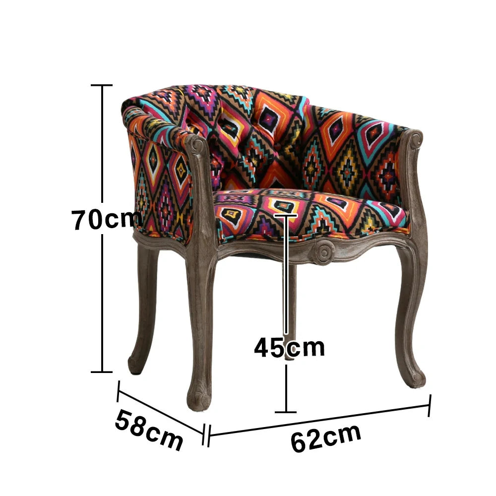 LIVARA Color Patchwork Vintage Accent Armchair - Colorful Patchwork Fabric Upholstery, Solid Wood Frame, Tufted Backrest, Elegant Living Room Single Sofa Chair - Multicolor Fabric