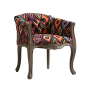 LIVARA Color Patchwork Vintage Accent Armchair - Colorful Patchwork Fabric Upholstery, Solid Wood Frame, Tufted Backrest, Elegant Living Room Single Sofa Chair - Multicolor Fabric