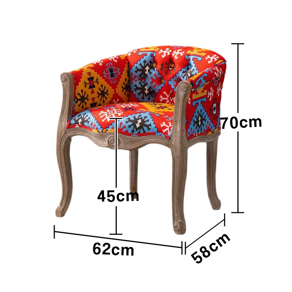 LIVARA Color Patchwork Vintage Accent Armchair - Colorful Patchwork Fabric Upholstery, Solid Wood Frame, Tufted Backrest, Elegant Living Room Single Sofa Chair - Red