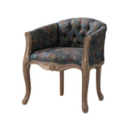 LIVARA Color Patchwork Vintage Accent Armchair - Colorful Patchwork Fabric Upholstery, Solid Wood Frame, Tufted Backrest, Elegant Living Room Single Sofa Chair - Blue