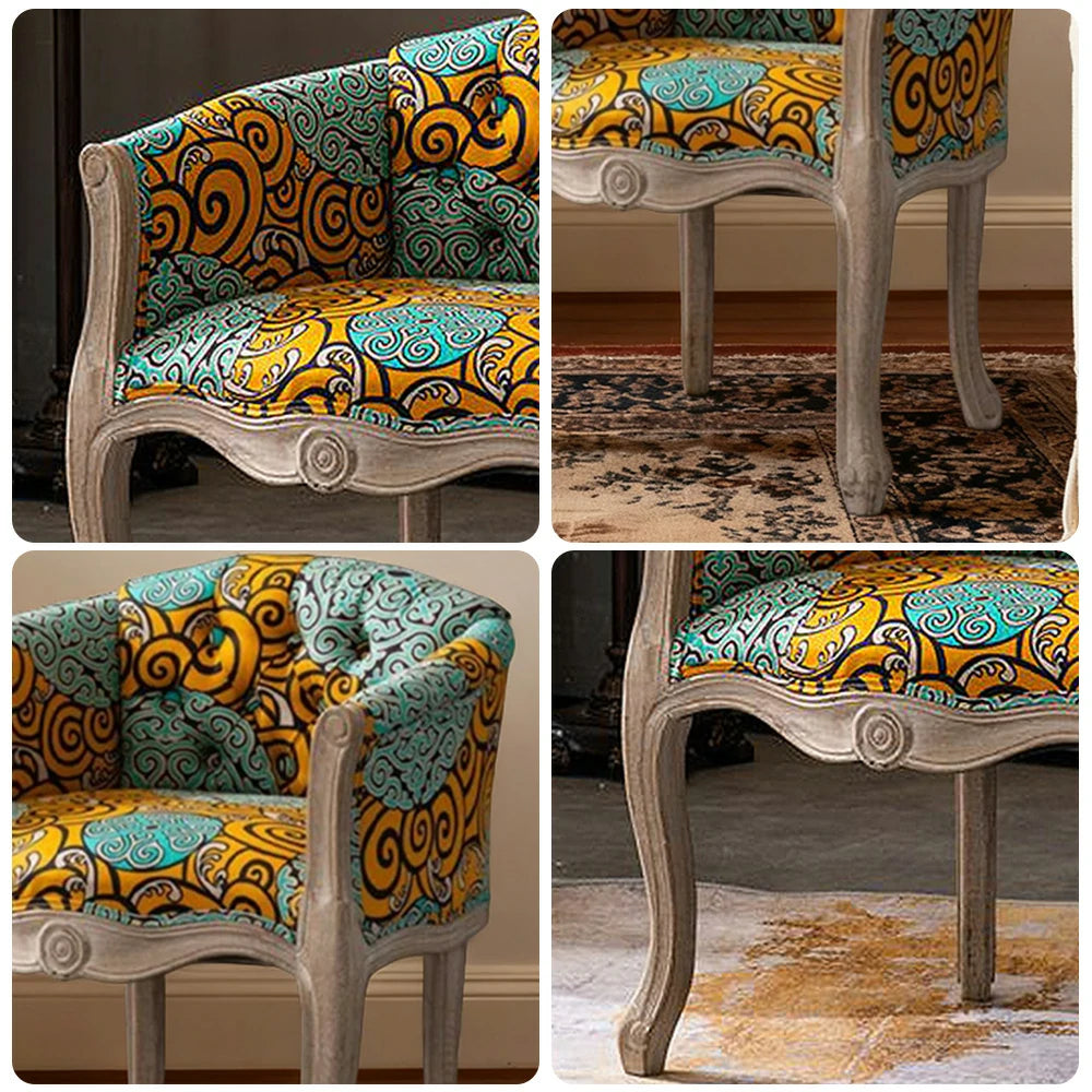 LIVARA Color Patchwork Vintage Accent Armchair - Colorful Patchwork Fabric Upholstery, Solid Wood Frame, Tufted Backrest, Elegant Living Room Single Sofa Chair - Green