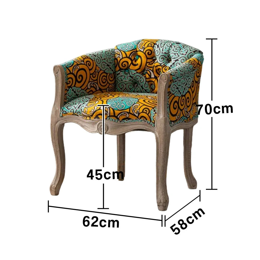 LIVARA Color Patchwork Vintage Accent Armchair - Colorful Patchwork Fabric Upholstery, Solid Wood Frame, Tufted Backrest, Elegant Living Room Single Sofa Chair - Green