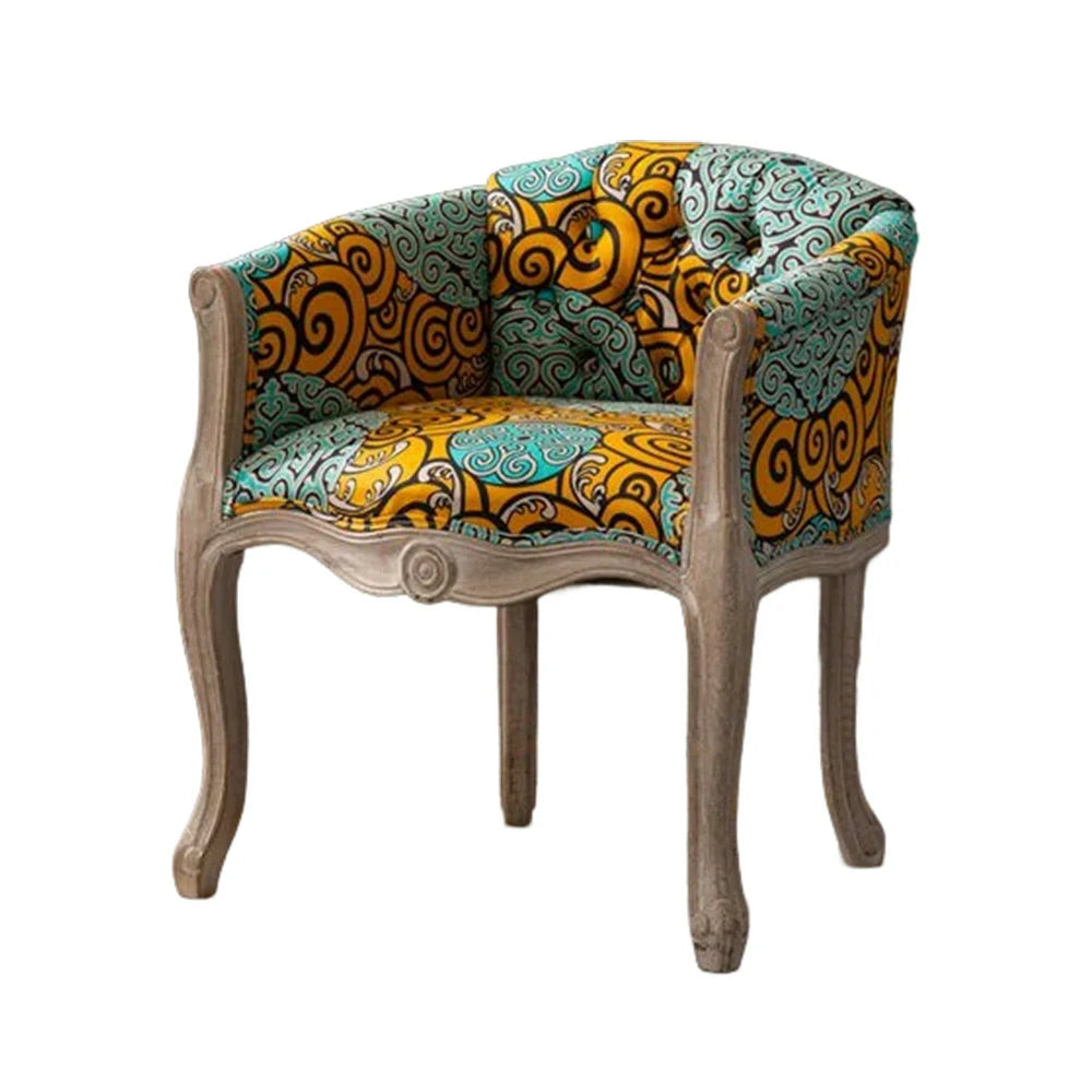 LIVARA Color Patchwork Vintage Accent Armchair - Colorful Patchwork Fabric Upholstery, Solid Wood Frame, Tufted Backrest, Elegant Living Room Single Sofa Chair - Green