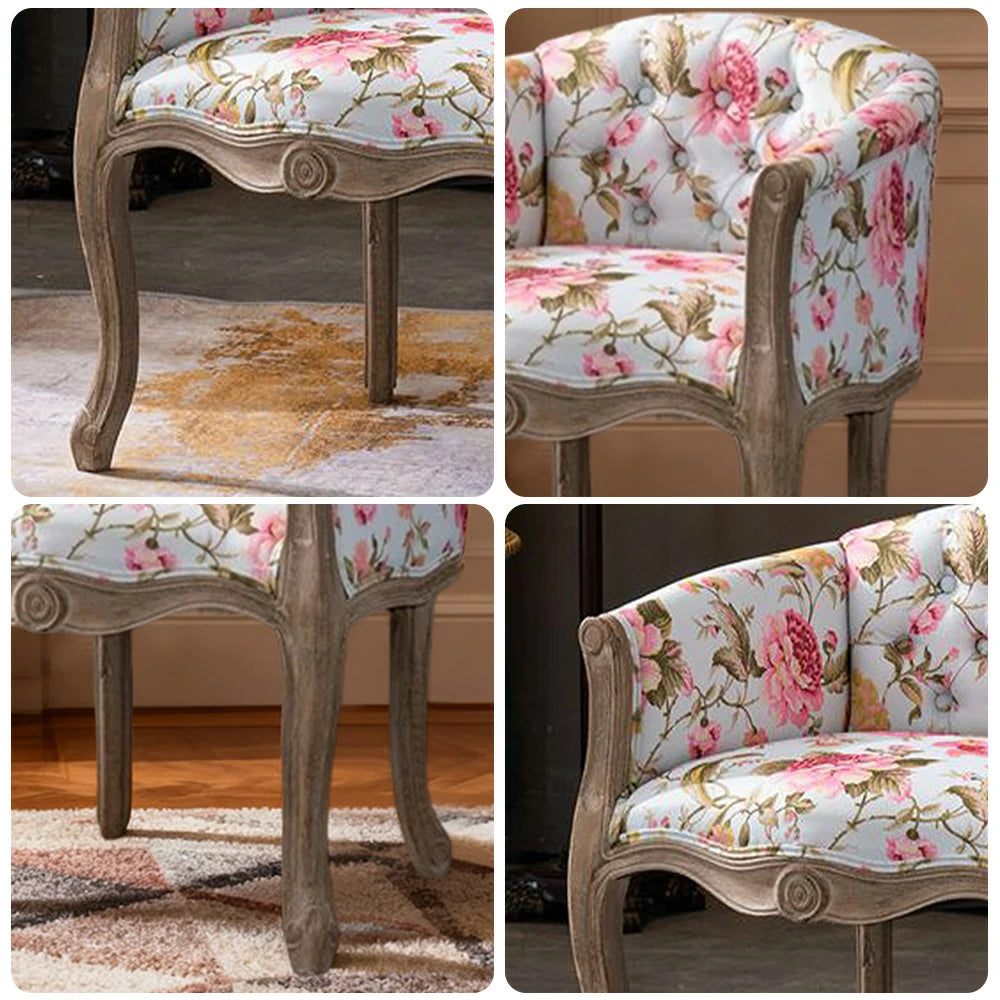 LIVARA Color Patchwork Vintage Accent Armchair - Colorful Patchwork Fabric Upholstery, Solid Wood Frame, Tufted Backrest, Elegant Living Room Single Sofa Chair - Pink