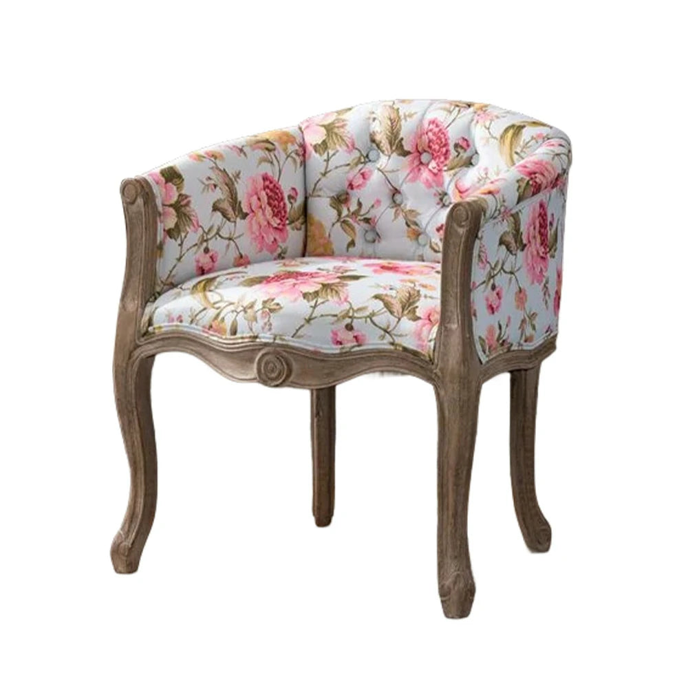 LIVARA Color Patchwork Vintage Accent Armchair - Colorful Patchwork Fabric Upholstery, Solid Wood Frame, Tufted Backrest, Elegant Living Room Single Sofa Chair - Pink