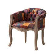 LIVARA Color Patchwork Vintage Accent Armchair - Colorful Patchwork Fabric Upholstery, Solid Wood Frame, Tufted Backrest, Elegant Living Room Single Sofa Chair - Purple