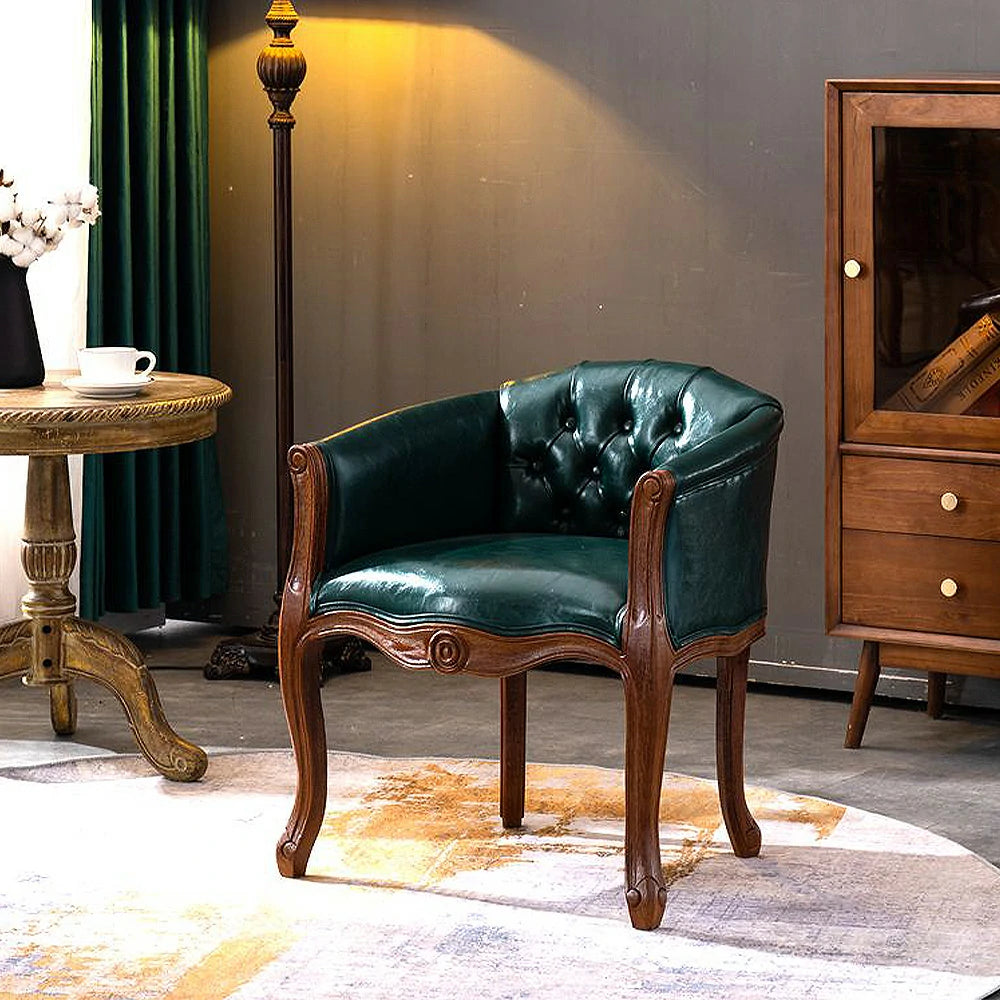 LIVARA Color Patchwork Vintage Accent Armchair - Colorful Patchwork Fabric Upholstery, Solid Wood Frame, Tufted Backrest, Elegant Living Room Single Sofa Chair - Green