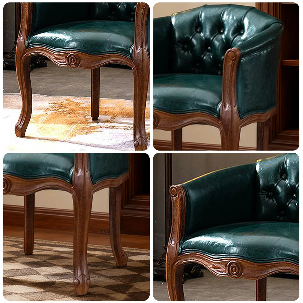 LIVARA Color Patchwork Vintage Accent Armchair - Colorful Patchwork Fabric Upholstery, Solid Wood Frame, Tufted Backrest, Elegant Living Room Single Sofa Chair - Green