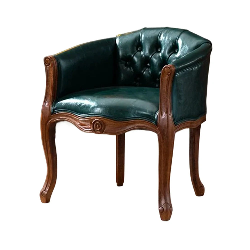 LIVARA Color Patchwork Vintage Accent Armchair - Colorful Patchwork Fabric Upholstery, Solid Wood Frame, Tufted Backrest, Elegant Living Room Single Sofa Chair - Green