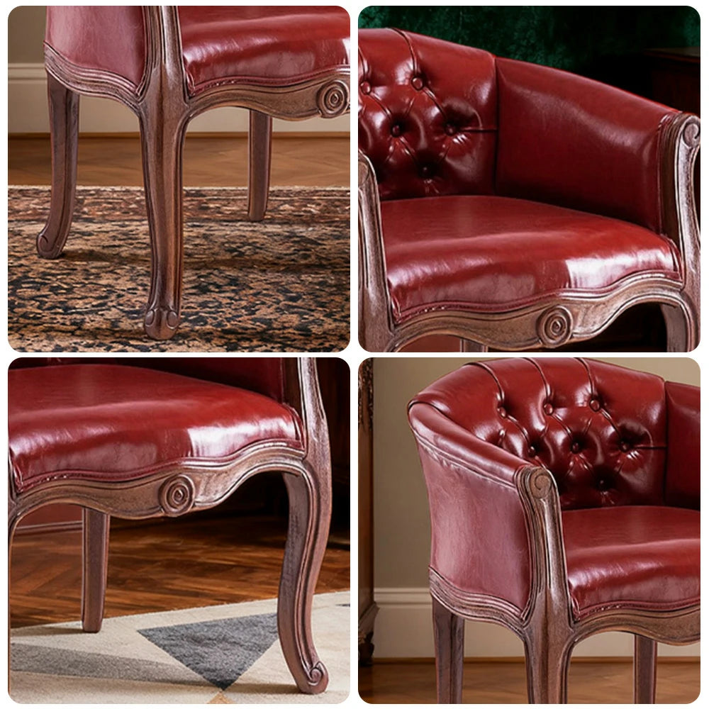 LIVARA Color Patchwork Vintage Accent Armchair - Colorful Patchwork Fabric Upholstery, Solid Wood Frame, Tufted Backrest, Elegant Living Room Single Sofa Chair - Mahogany