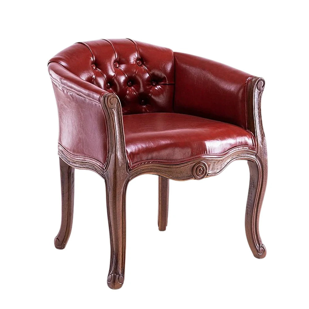 LIVARA Color Patchwork Vintage Accent Armchair - Colorful Patchwork Fabric Upholstery, Solid Wood Frame, Tufted Backrest, Elegant Living Room Single Sofa Chair - Mahogany