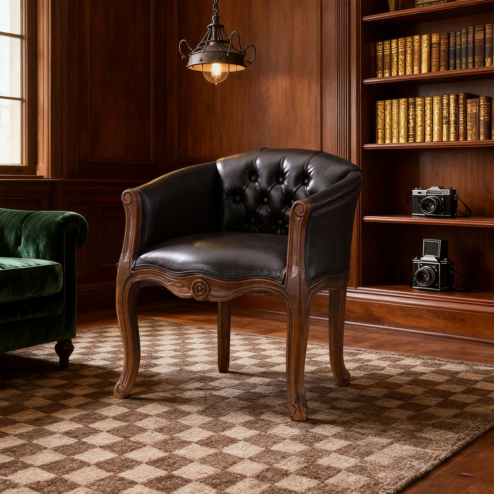 LIVARA Color Patchwork Vintage Accent Armchair - Colorful Patchwork Fabric Upholstery, Solid Wood Frame, Tufted Backrest, Elegant Living Room Single Sofa Chair - Coffee