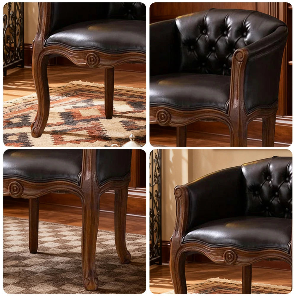 LIVARA Color Patchwork Vintage Accent Armchair - Colorful Patchwork Fabric Upholstery, Solid Wood Frame, Tufted Backrest, Elegant Living Room Single Sofa Chair - Coffee