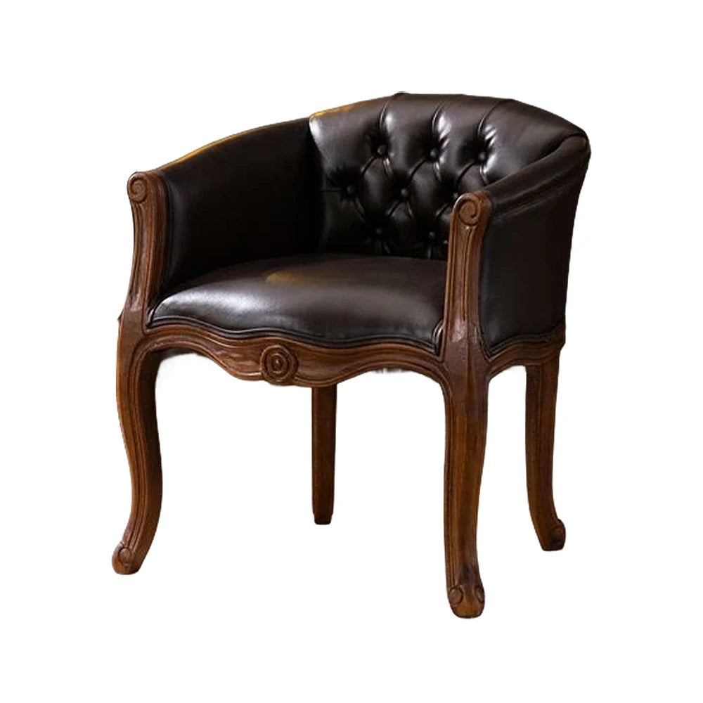 LIVARA Color Patchwork Vintage Accent Armchair - Colorful Patchwork Fabric Upholstery, Solid Wood Frame, Tufted Backrest, Elegant Living Room Single Sofa Chair - Coffee