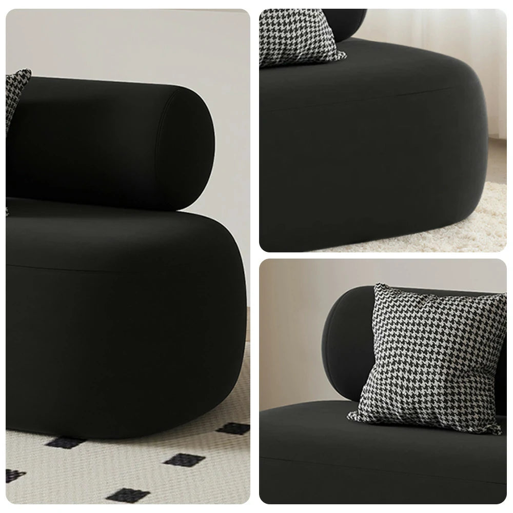 LIVARA 90/120/180cm Sofa Velvet Upholstered, Ergonomic Curved Design, High-Density Sponge, Soft Touch, Durable Comfort - Black