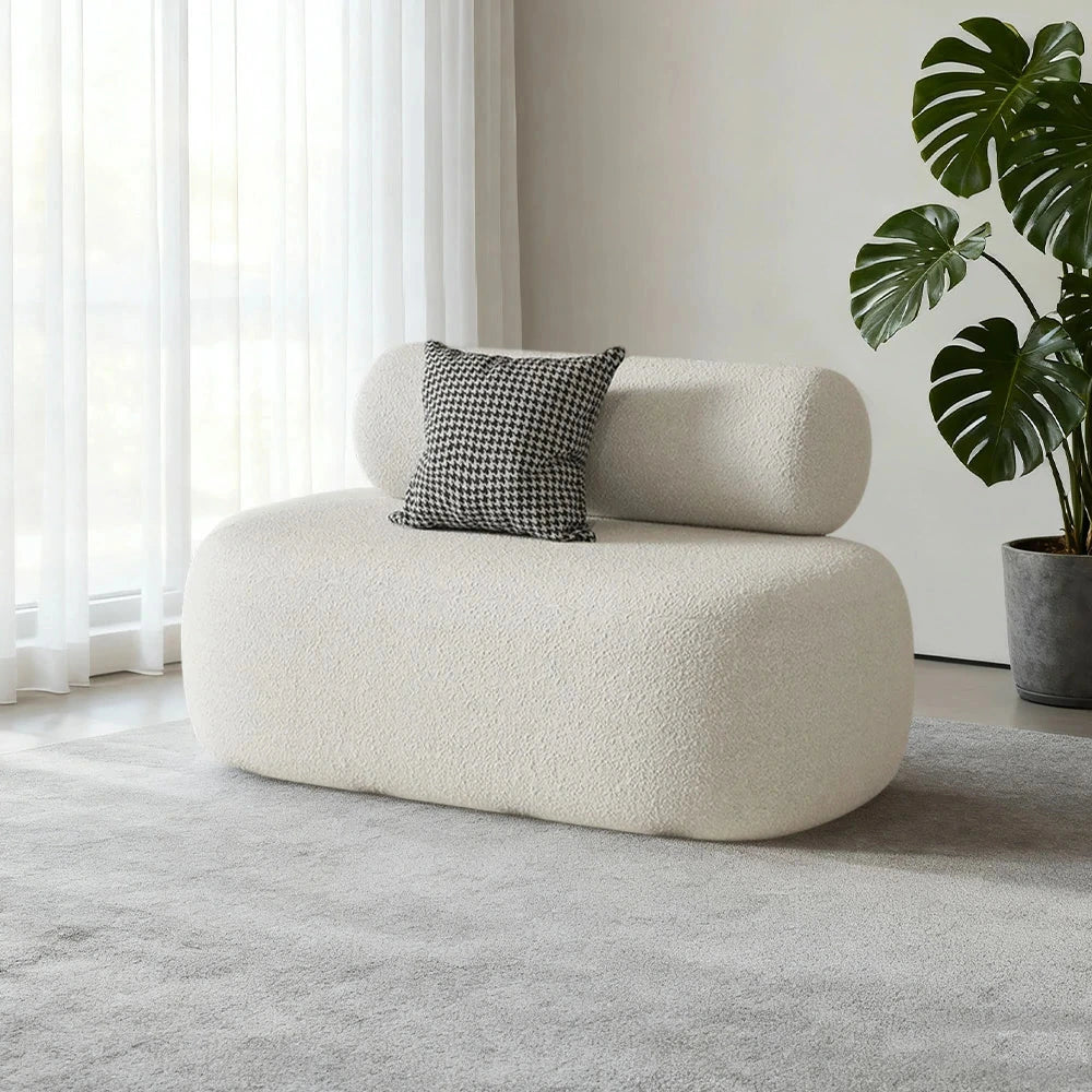 LIVARA 90/120/180cm Sofa Lamb Fleece Upholstered, Ergonomic Curved Design, High-Density Sponge, Soft Touch, Durable Comfort - White