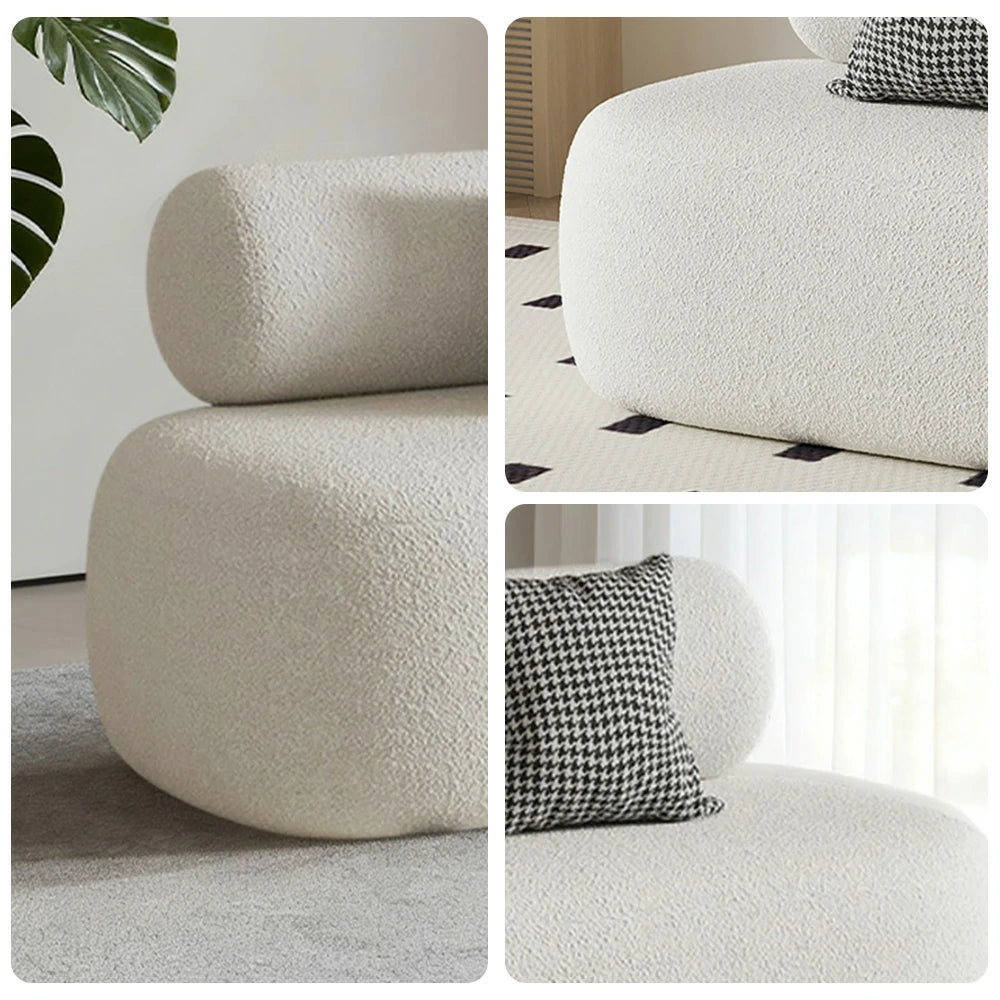 LIVARA 90/120/180cm Sofa Lamb Fleece Upholstered, Ergonomic Curved Design, High-Density Sponge, Soft Touch, Durable Comfort - White