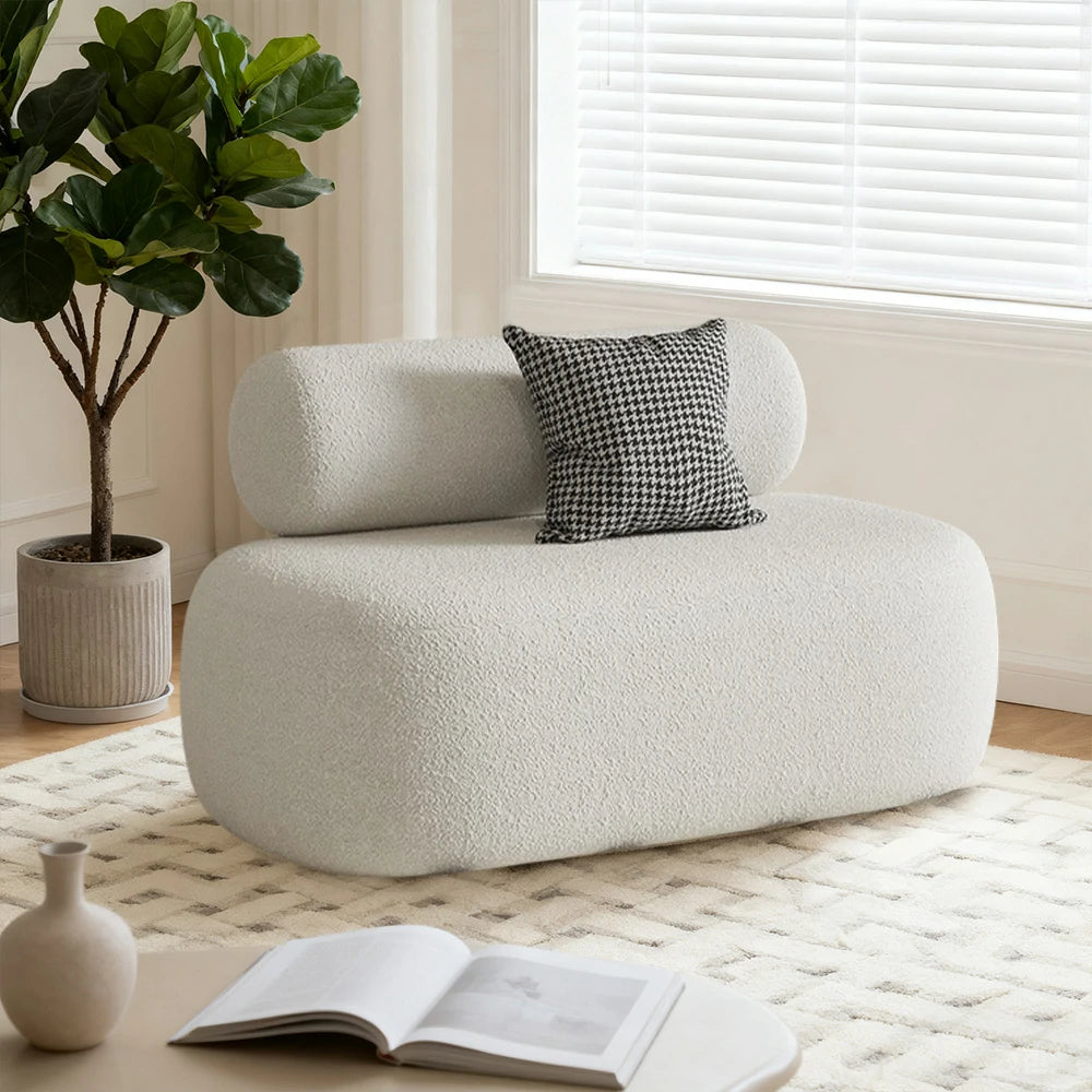 LIVARA 90/120/180cm Sofa Lamb Fleece Upholstered, Ergonomic Curved Design, High-Density Sponge, Soft Touch, Durable Comfort - White