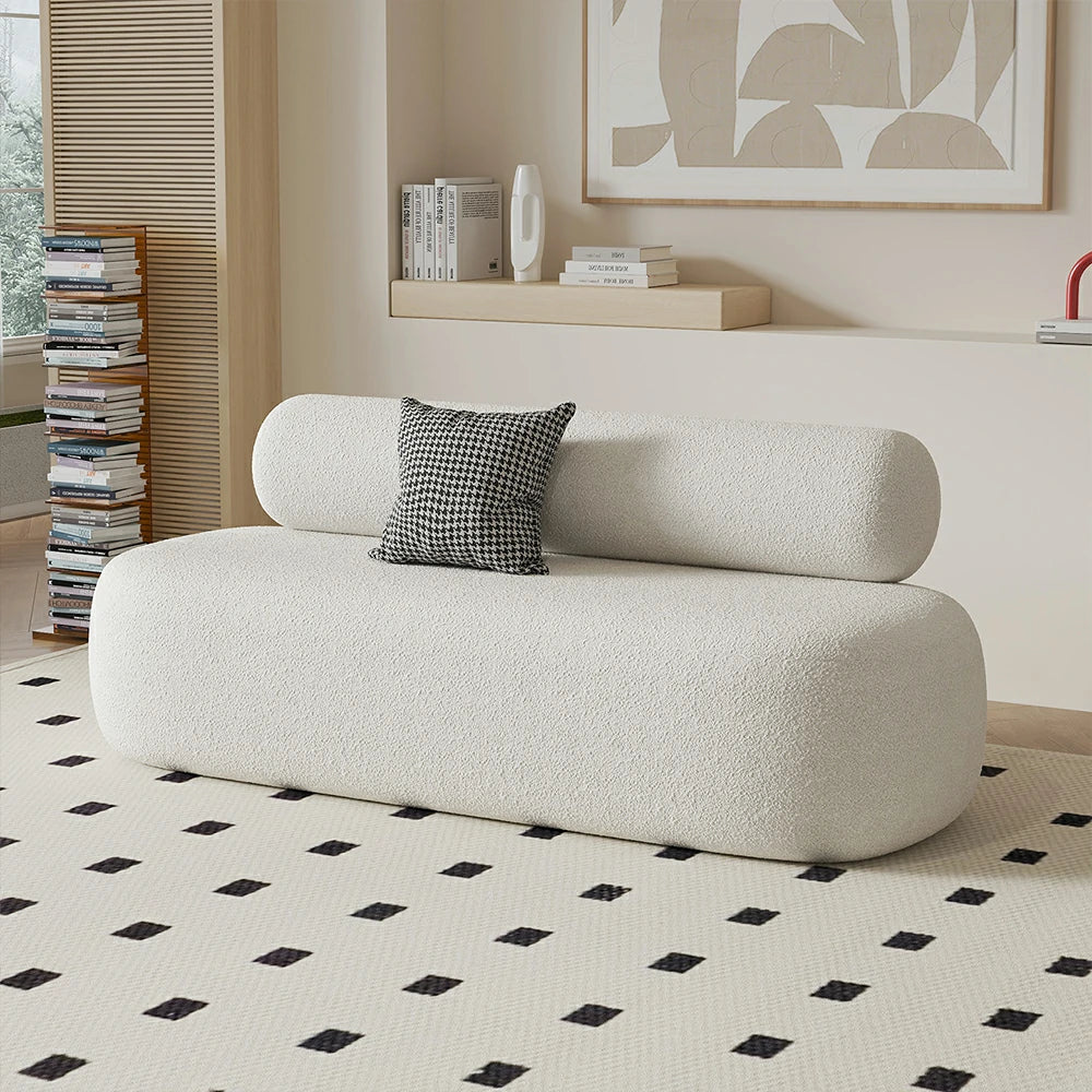 LIVARA 90/120/180cm Sofa Lamb Fleece Upholstered, Ergonomic Curved Design, High-Density Sponge, Soft Touch, Durable Comfort - White