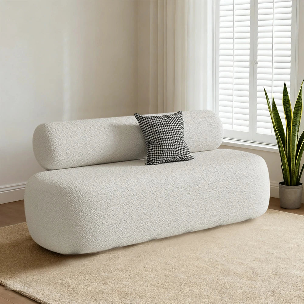 LIVARA 90/120/180cm Sofa Lamb Fleece Upholstered, Ergonomic Curved Design, High-Density Sponge, Soft Touch, Durable Comfort - White