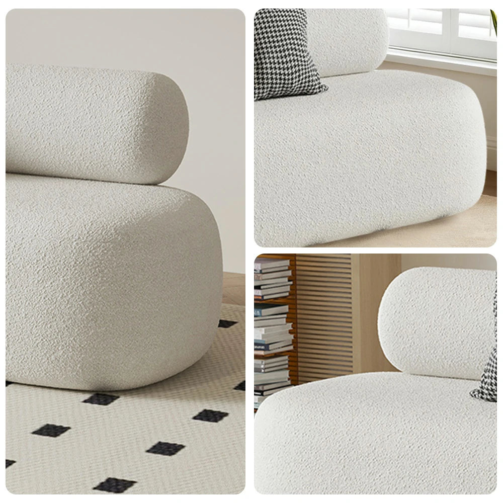 LIVARA 90/120/180cm Sofa Lamb Fleece Upholstered, Ergonomic Curved Design, High-Density Sponge, Soft Touch, Durable Comfort - White