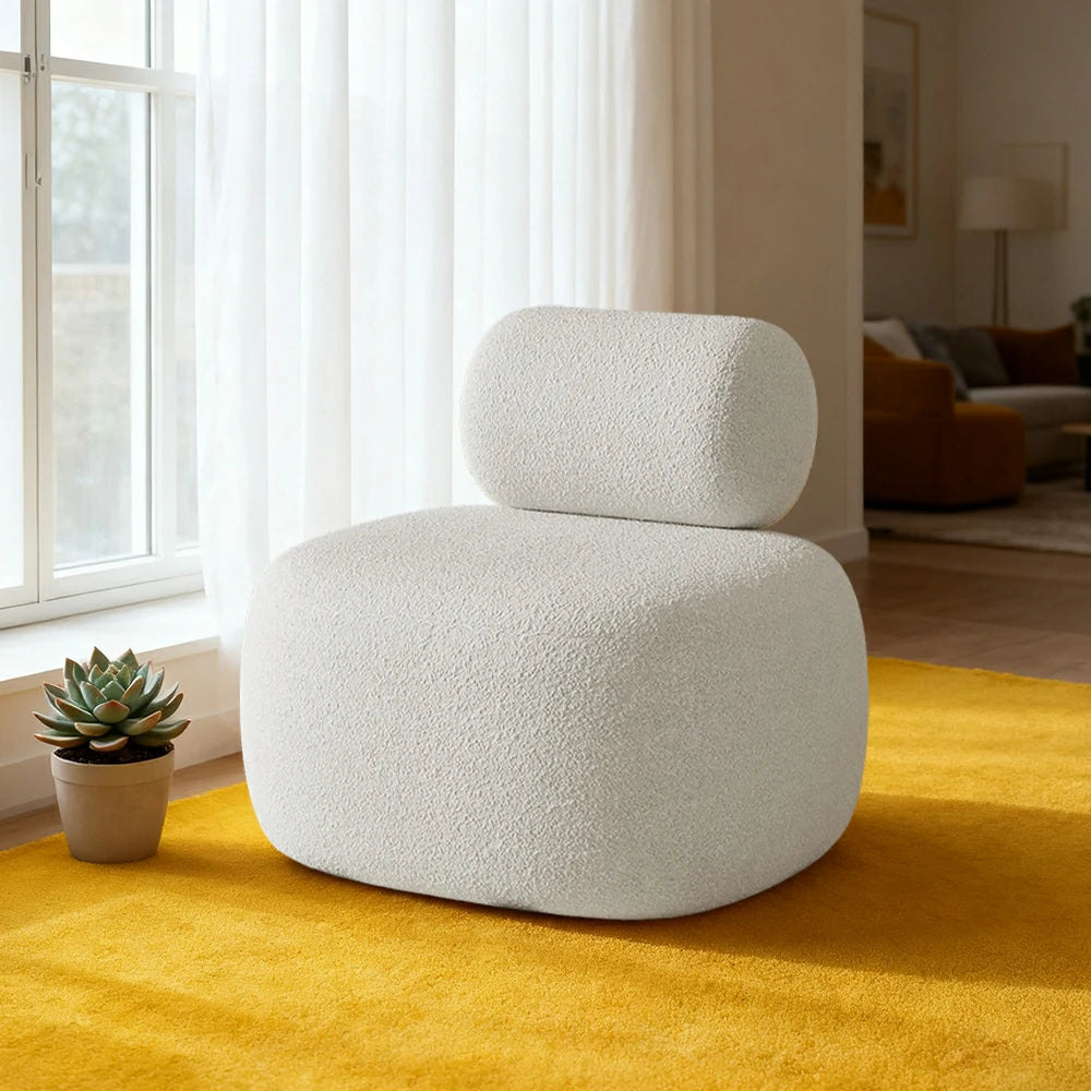 LIVARA 90/120/180cm Sofa Lamb Fleece Upholstered, Ergonomic Curved Design, High-Density Sponge, Soft Touch, Durable Comfort - White